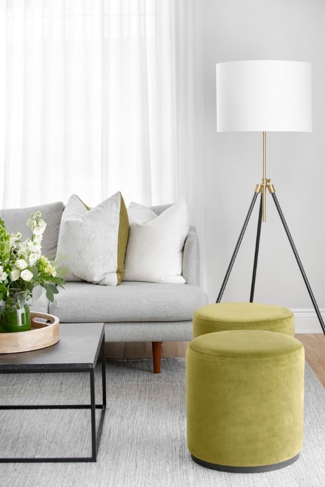 Yellow green accent furniture in living room example